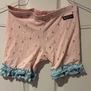 Matilda Jane Pink Shorts with Carrot Pattern and Blue Ruffles